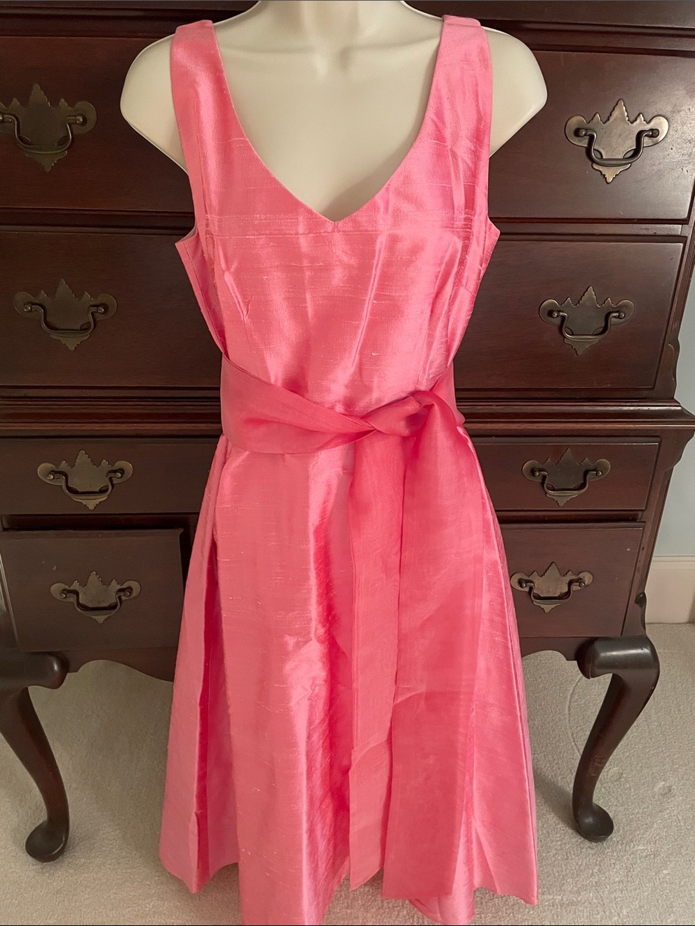 Vintage Lynn Lugo pink dupioni silk fit and flare dress sz 6